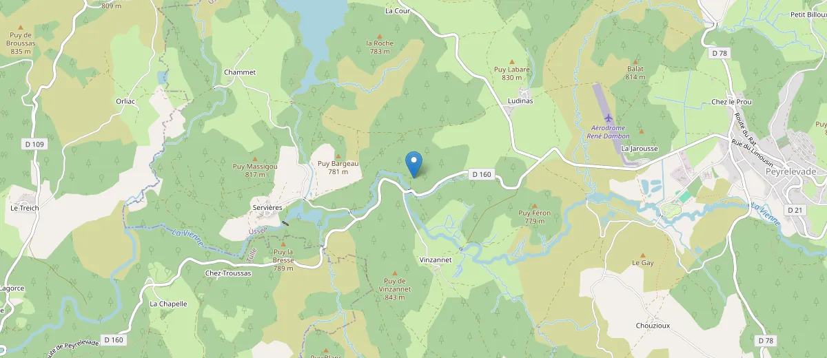 Map of Peyrelevade (Corrèze, France), where the cattery is located