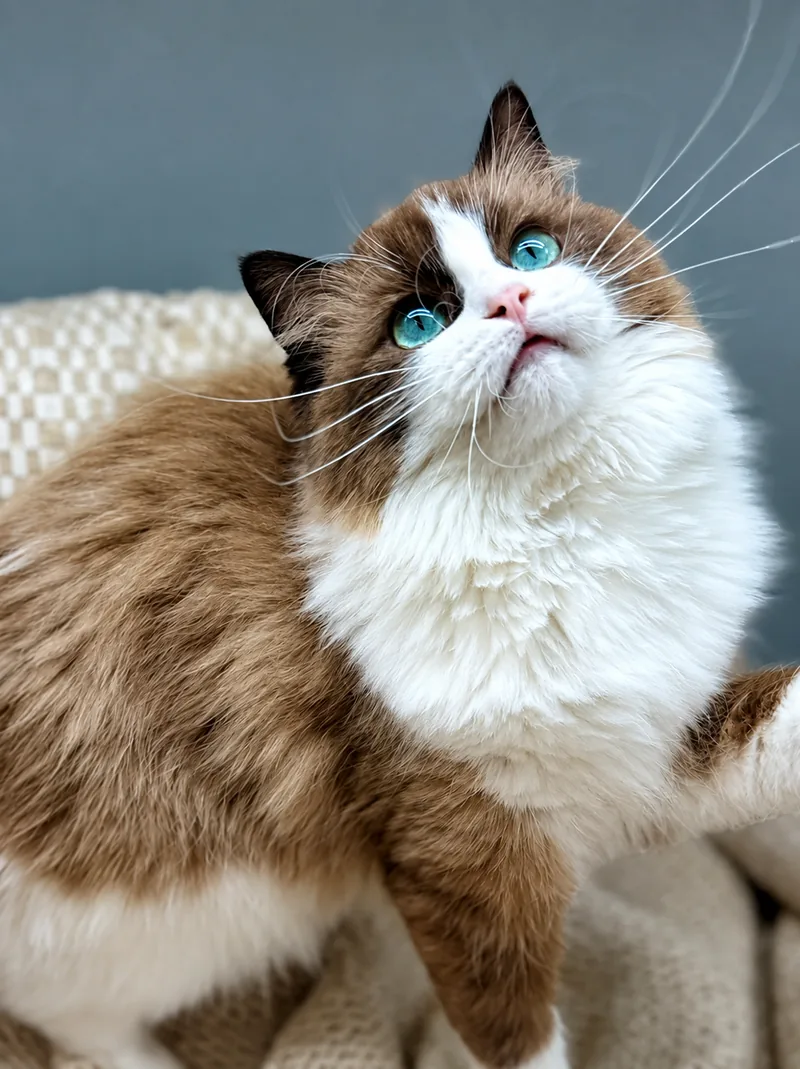 Seal mink bicolour Ragdoll with aqua eyes, an example of a Cherubim